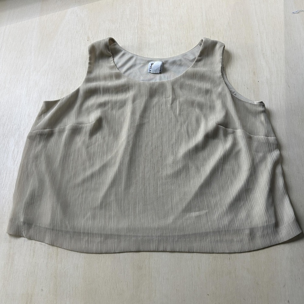 R&M Richards Tank Top Womens 26WP Beige Pleated Scoop Neck Sleeveless Basic